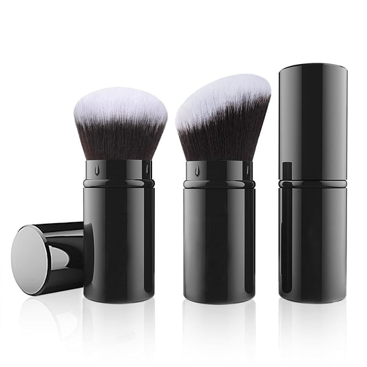 Falliny Retractable Makeup Brush, 2 Pack Travel Kabuki Face Blush Brush, Portable Powder Foundation Sunscreen Brush with Cover for Blush, Bronzer, Buffing, Flawless Powder Cosmetics