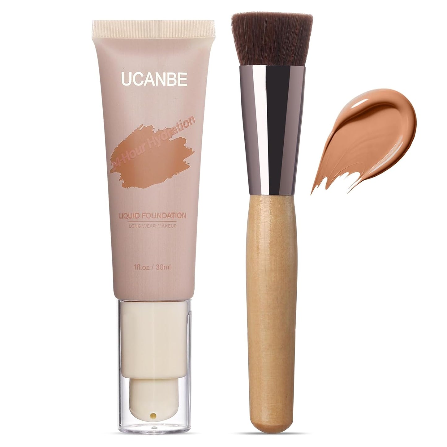 UCANBE Matte Liquid Foundation with Brush, Skincare Serum Foundation Face Makeup with Hyaluronic Acid, Medium to Full Coverage Waterproof Oil Control Longwear, for Mature Skin, Coconut, 1 fl. oz.