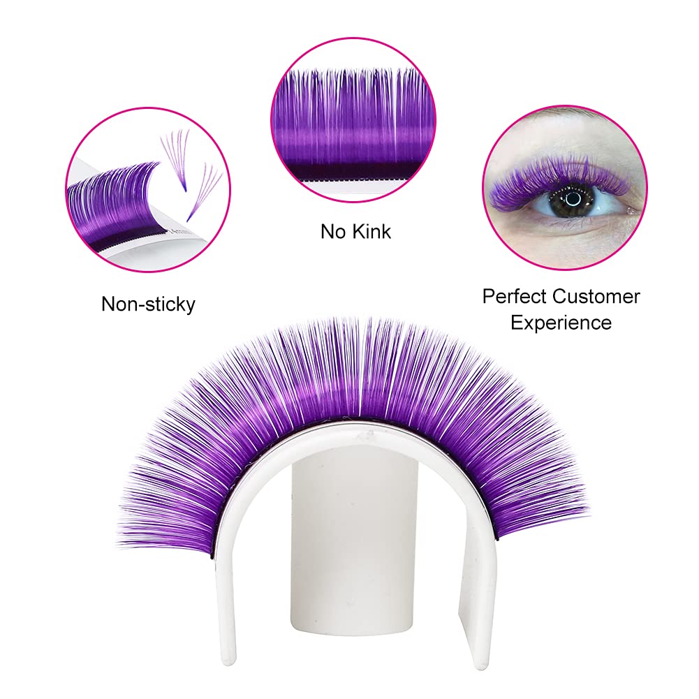 Easy Fan Volume Lashes D Curl Mixed Tray Purple Volume Eyelash Extensions 8-14mm Rapid Blooming Lash Extension Supplies by FADLASH (Purple 0.07-D-Mix)