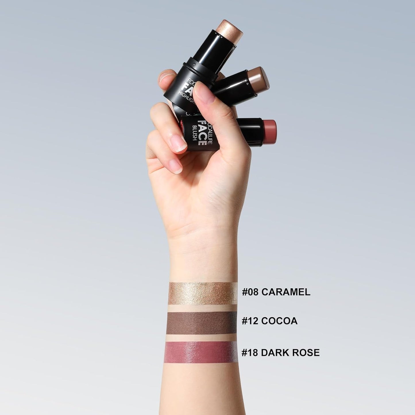 FOCALLURE 3 Pcs Cream Contour Sticks,Shades with Highlighter & Bronzer & Blush,Non-greasy Long-wear Face Contouring Pen,Easy to Sculpt the Face and Create a Lightweight Finishing Makeup,MEDIUM-DEEP