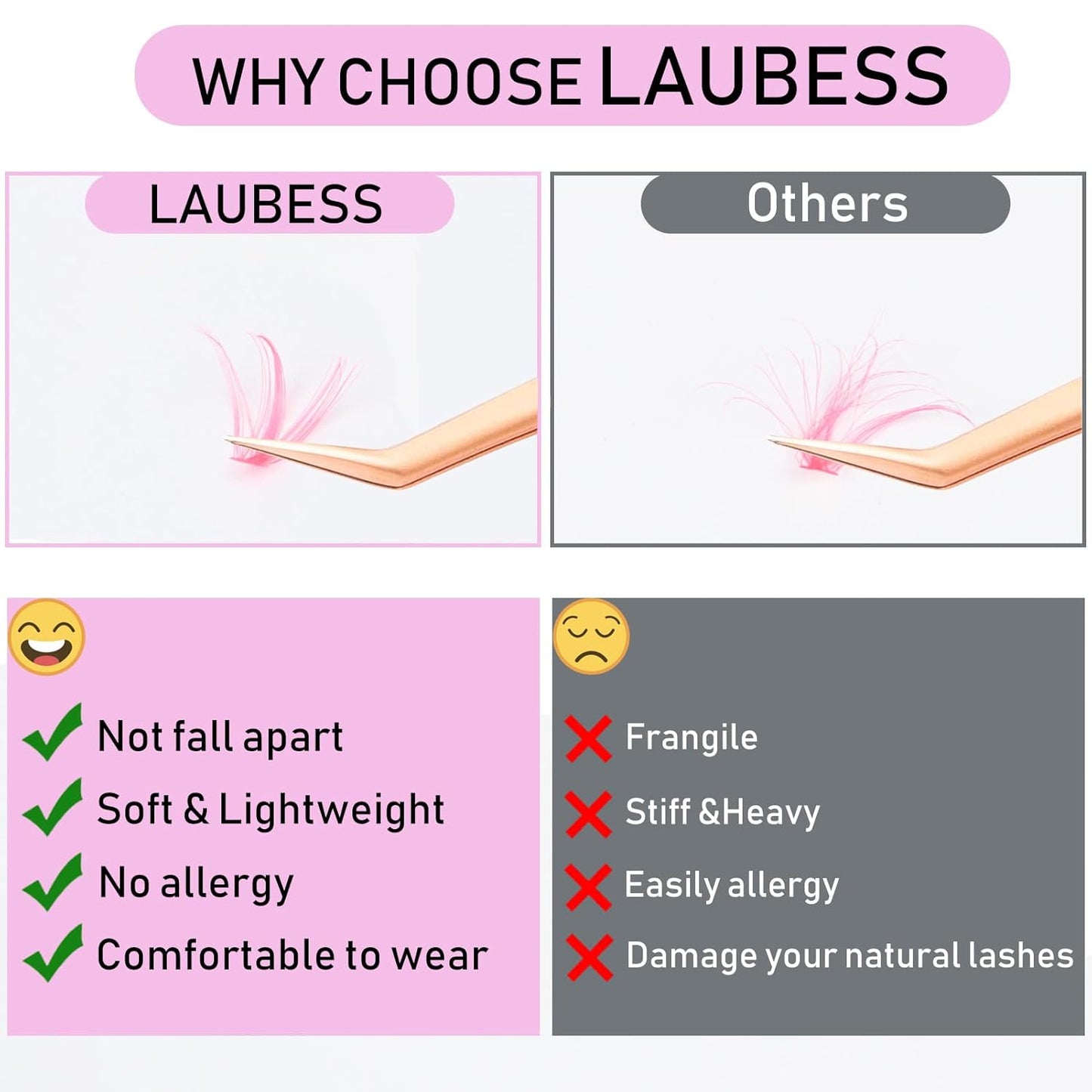 Colored Lash Clusters LAUBESS Colored Eyelash Clusters Wispy Pink Colored Lash Extensions Colorful Lash Clusters Individual Lashes (Pink 40D-0.07D-Mix9-16)