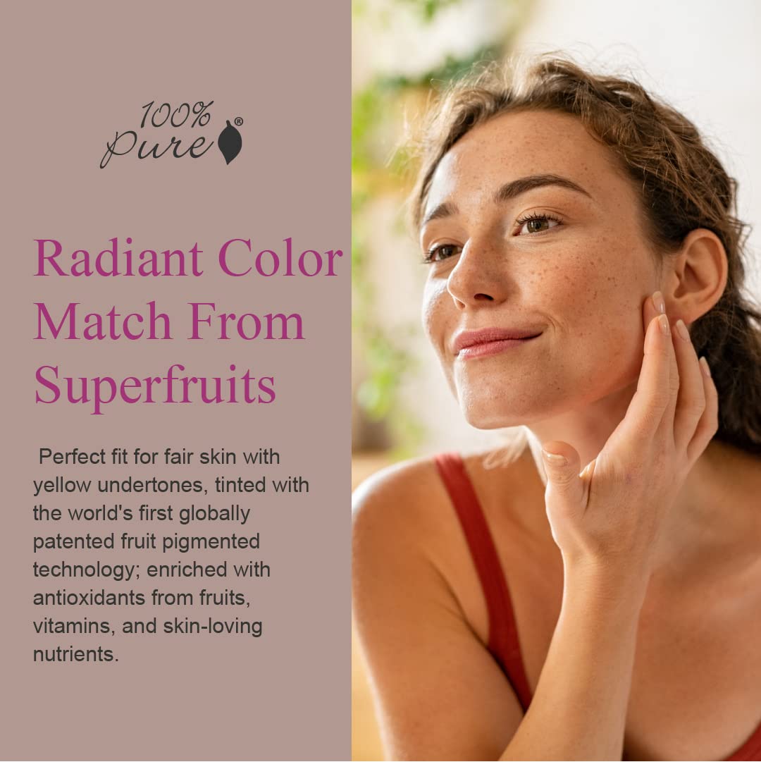 100% PURE Healthy Foundation Full Face Coverage Makeup, Liquid Matte Finish with Anti-Aging Benefits - Vegan - Gorgeous Fruit Pigmented Creme Color - (Fair with Warm Undertones) - 1 Fl Oz