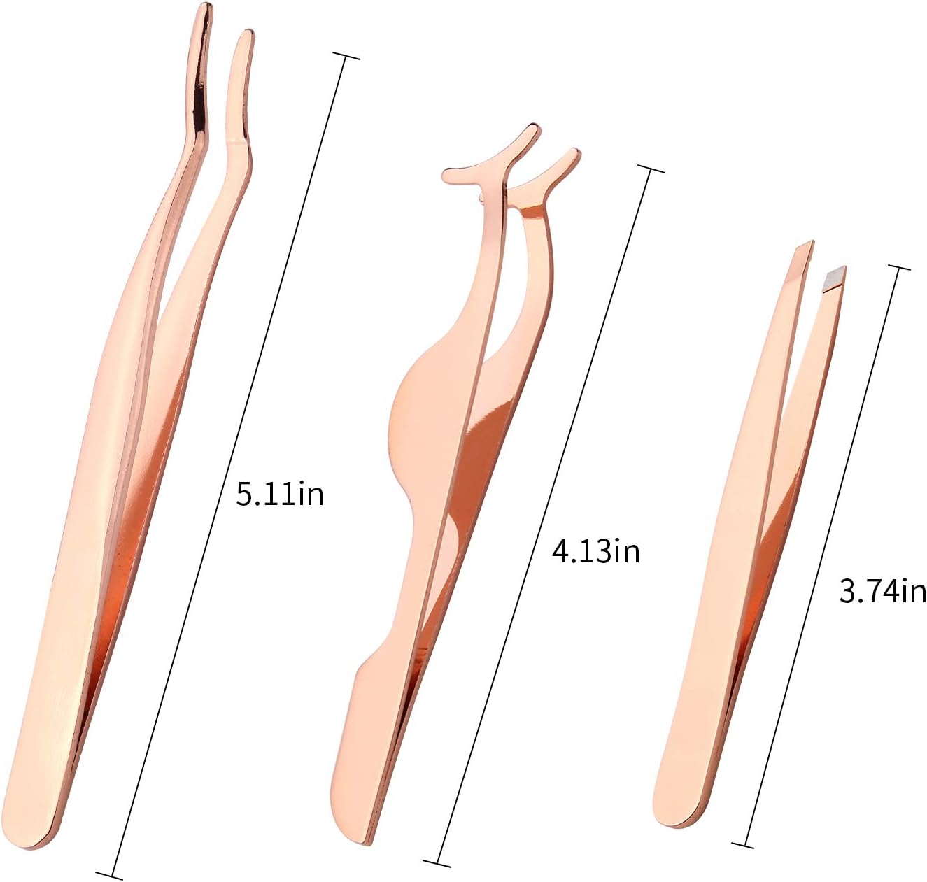 Arroyner 3Pcs Eyelashes Tool Fake Lash Applicator Lash Tools Fake Eyelashes Scissors (Rose Golden)
