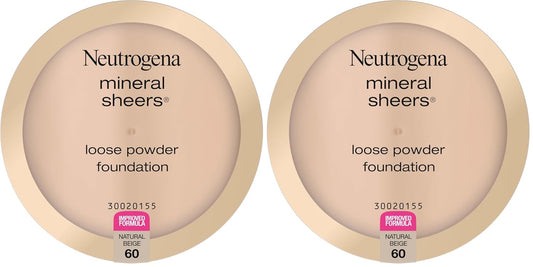 Neutrogena Mineral Sheers Lightweight Loose Powder Makeup Foundation with Vitamins A, C, & E, Sheer to Medium Buildable Coverage, Skin Tone Enhancer, Face Redness Reducer, Natural Beige 60,.19 oz