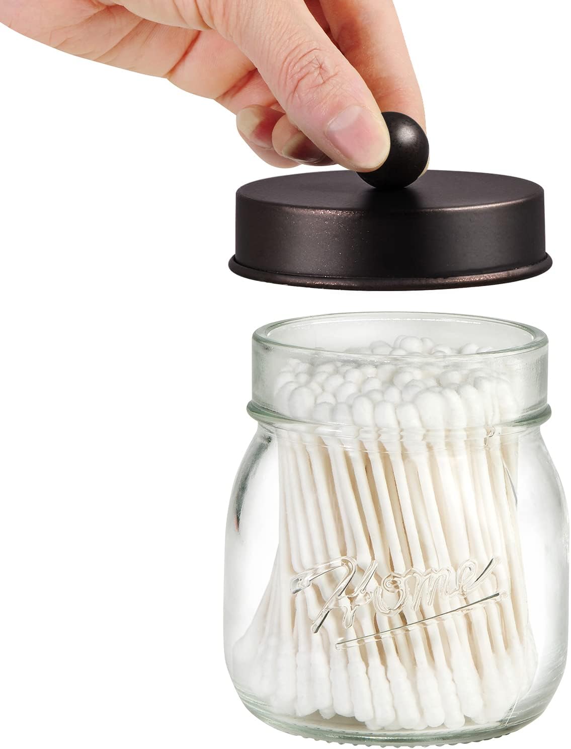 SheeChung 3 Pack Qtip Holder for Bathroom, Cotton Swab Holders, Bathroom Decor, Apothecary Jars with Lids for Cotton Round Pads, Balls, Floss Picks - Bronze