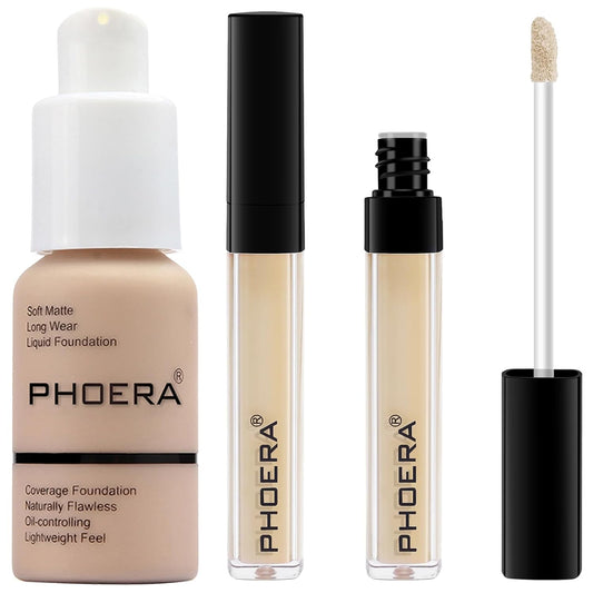 PHOERA Foundation Full Coverage,PHOERA Concealer Lightweight Full Coverage,PHOERA Makeup Long Lasting Wrinkles Matte Natural Finish for a Flawless Complexion(102 Nude+102#NEUTRAL)