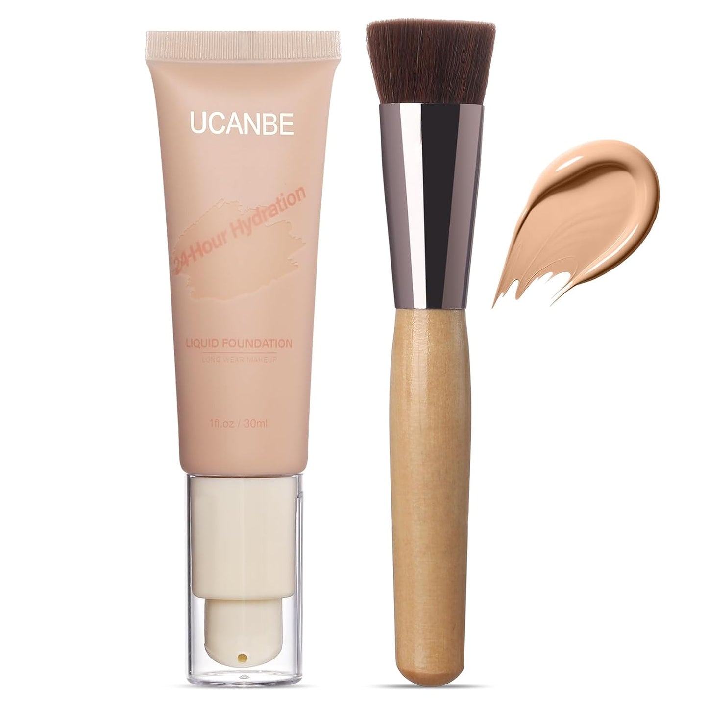 UCANBE Matte Liquid Foundation with Brush, Serum Foundation Face Makeup with Hyaluronic Acid, Medium to Full Coverage Waterproof Oil Control Longwear, for Mature Skin, Classic Ivory, 1 fl. oz.