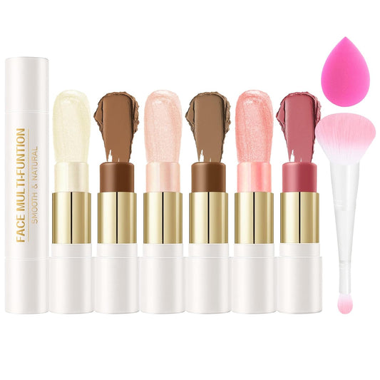 8 PCS Contour Stick Makeup Contour Kit,Double-ended Design with Highlighter,Blush and Bronzer Stick,Lightweight,Easy to Sculpt,Create a Matte and Dewy Finishing Makeup（Set B）