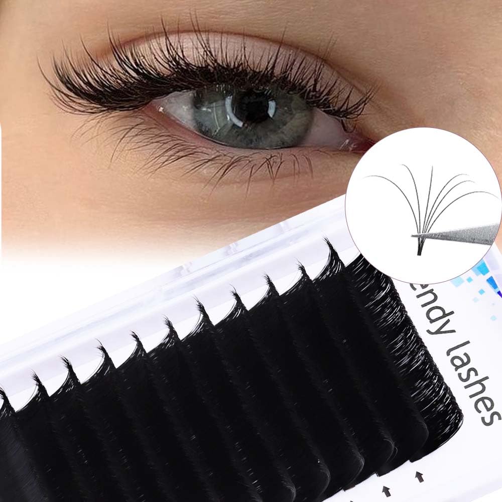 Easy Fan Volume for Lash Artists: Wendy, Handmade Fans for Eyelash Extensions, Self Fanning, Blooming, C-KH, Black, D-0.05-11