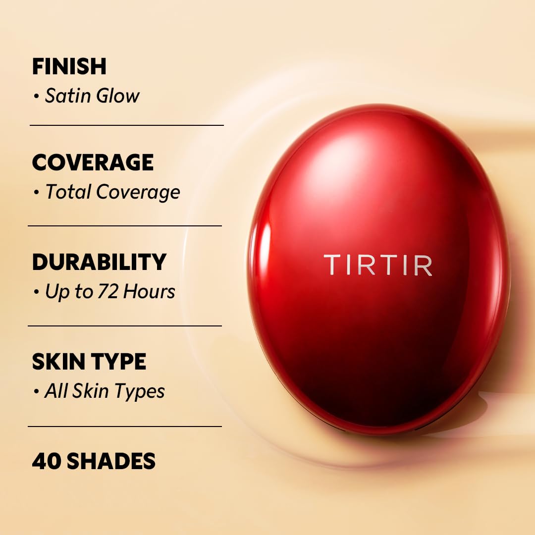 [*Mini Size*] TIRTIR Mask Fit Red Cushion Foundation | Full coverage, Weightless, Skin fit, Satin Glow Finish, Korean Makeup BB Foundation, beauty, Tattoo cover up, Buildable (#13C Fair, 0.15 Fl Oz)
