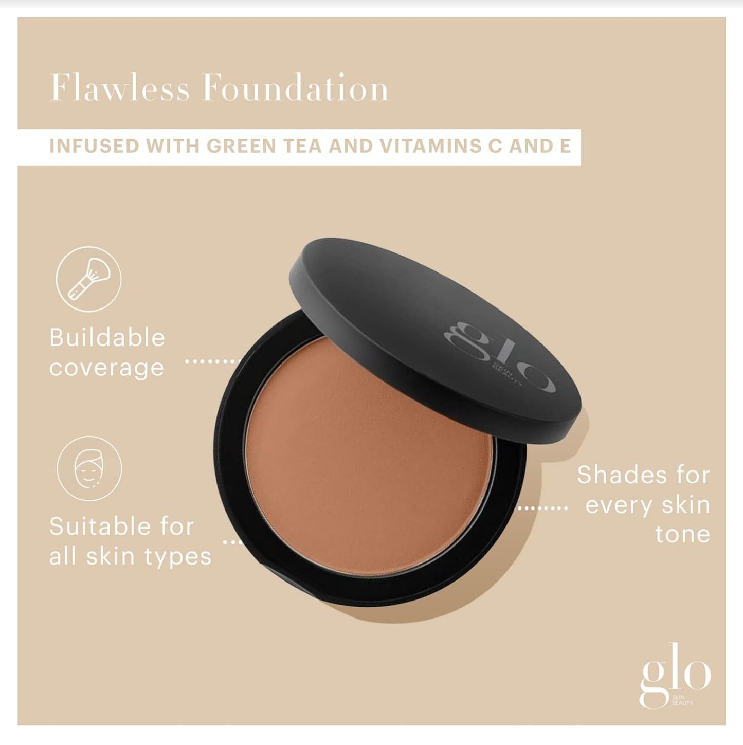 Glo Skin Beauty Pressed Base Powder Foundation Makeup (Tawny Medium) - Flawless Coverage for a Radiant Natural, Second-Skin Finish