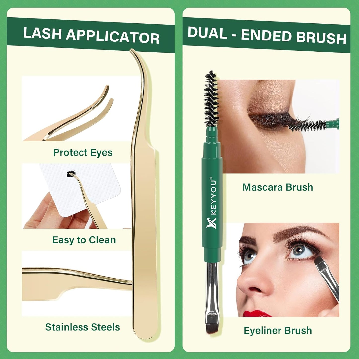 DIY Lash Extension Kit KEYYOU 144pcs Lash Clusters Eyelash Extension Kit with Mascara Brush Bond and Seal Lash Glue Remover Lash Applicators Lash Brush for DIY Lash Extensions (Y24 KIT)