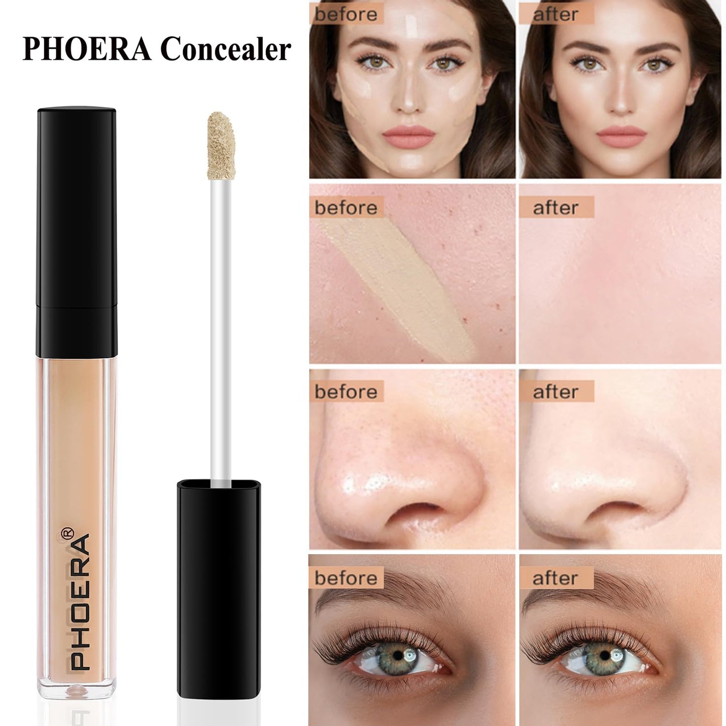 PHOERA Foundation Full Coverage,PHOERA Concealer Lightweight Full Coverage,PHOERA Makeup Long Lasting Wrinkles Matte Natural Finish for a Flawless Complexion (105 Sand+105#BISCUIT)
