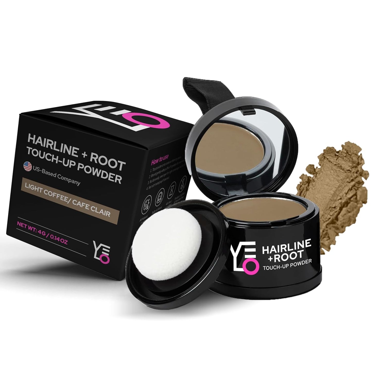 VELO Hairline Powder–LIGHT COFFEE Hair Root Touch Up Powder for Women & Men–Instantly Covers Gray Hair, Thinning Hair & Bald Spots–Sweatproof Root Cover Up–Puff & Mirror Compact, 13 Shades