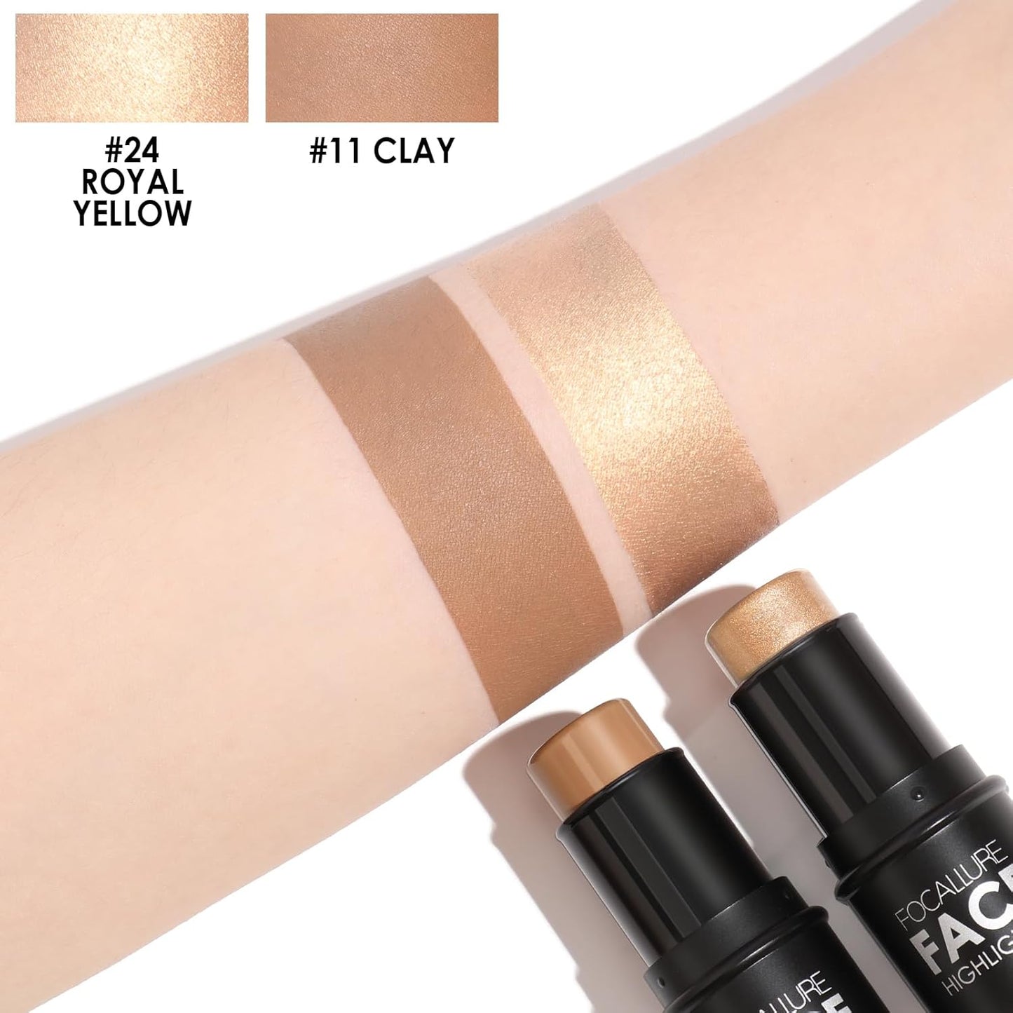 FOCALLURE 2 Pcs Mineral Cream Contour Stick,Moisturize Highlighter and Bronzer Pen,Non Stick Face Brightens & Shades Pencil,Long Lasting & Smooth Gliding Face Illuminator Makeup,24+11