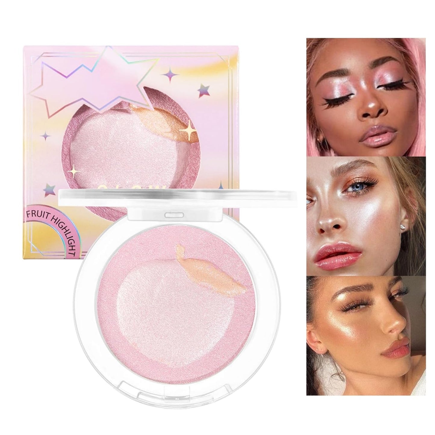 Highlighter Makeup Palette Face Highlighter Palette Glitter Highlighter Powder Palette Iluminadores de Maquillaje for Face Highlighters & Illuminator (Pink)