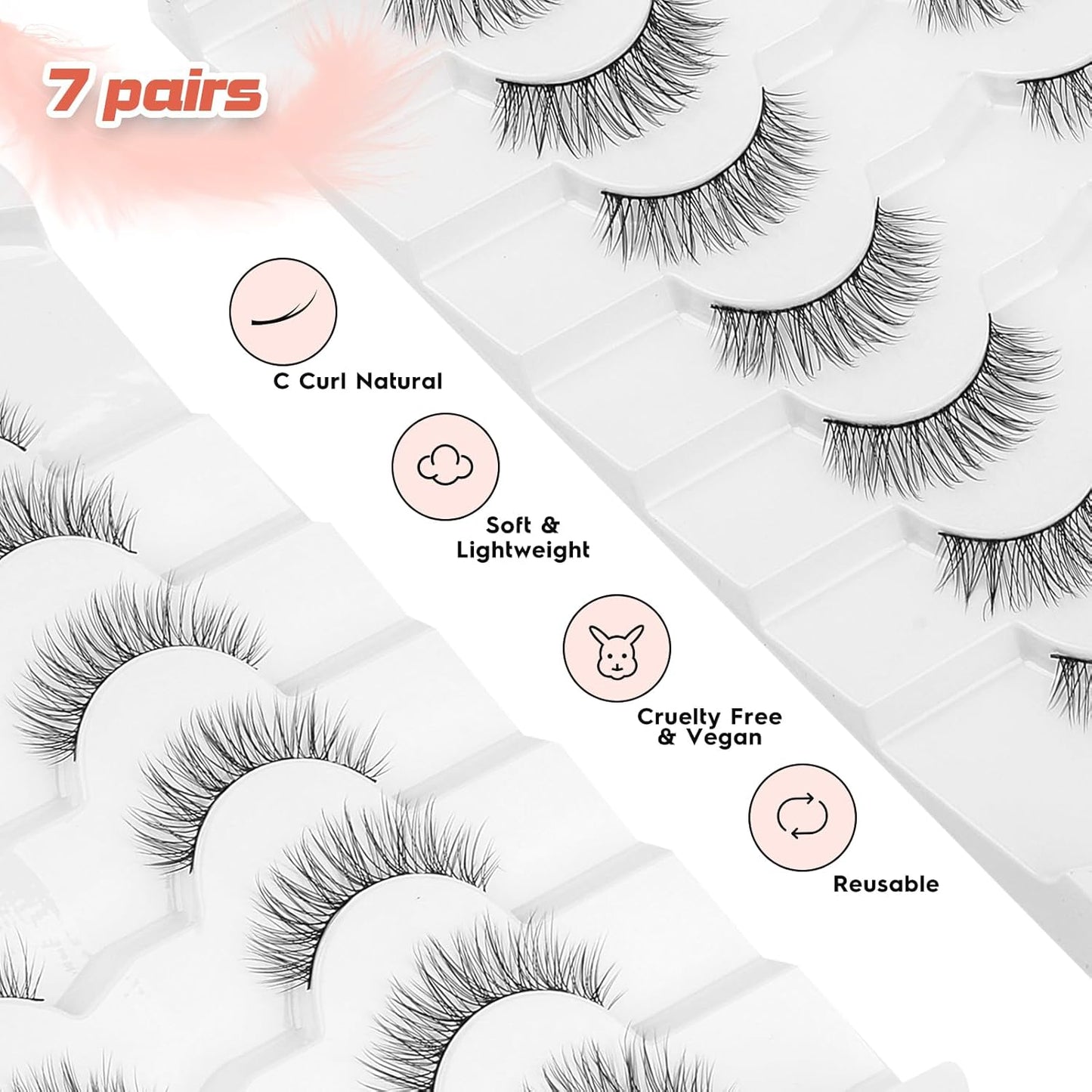 Eyelashes Short Natural Lashes Wispy Eyeashes Natural Look 10mm Strip Lashes False Eyelashes C Curl Eye Lashes Pack 0.1MM Thin Band 3D Volume Soft Eyelash Siligli Lash 7 Pair