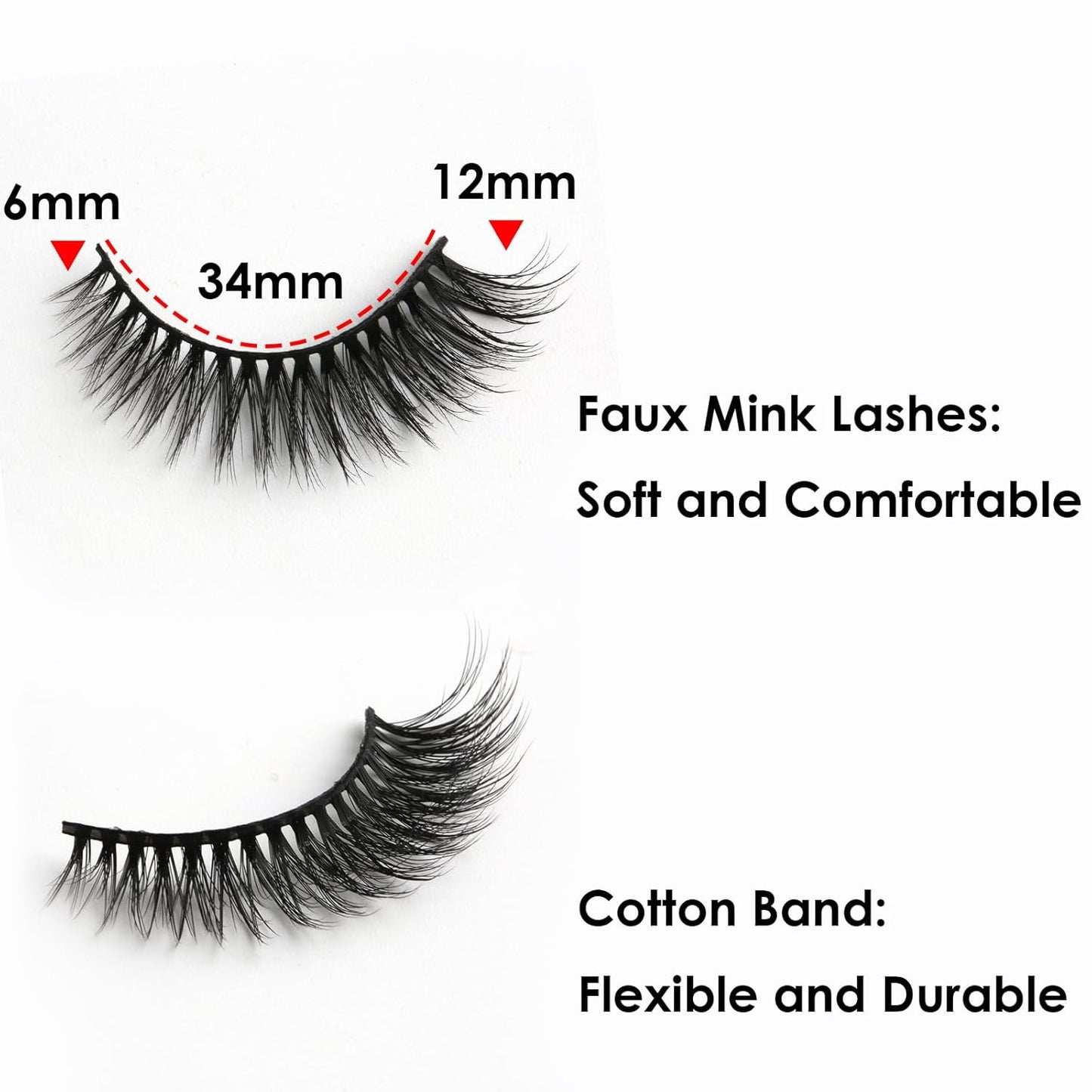 SUNWELL False Eyelashes 12mm Mink Lashes Natural Look Cat Eye Faux Mink Lashes 3D Fluffy Soft Luxury Volume Fake Lashes 10 Pairs Pack