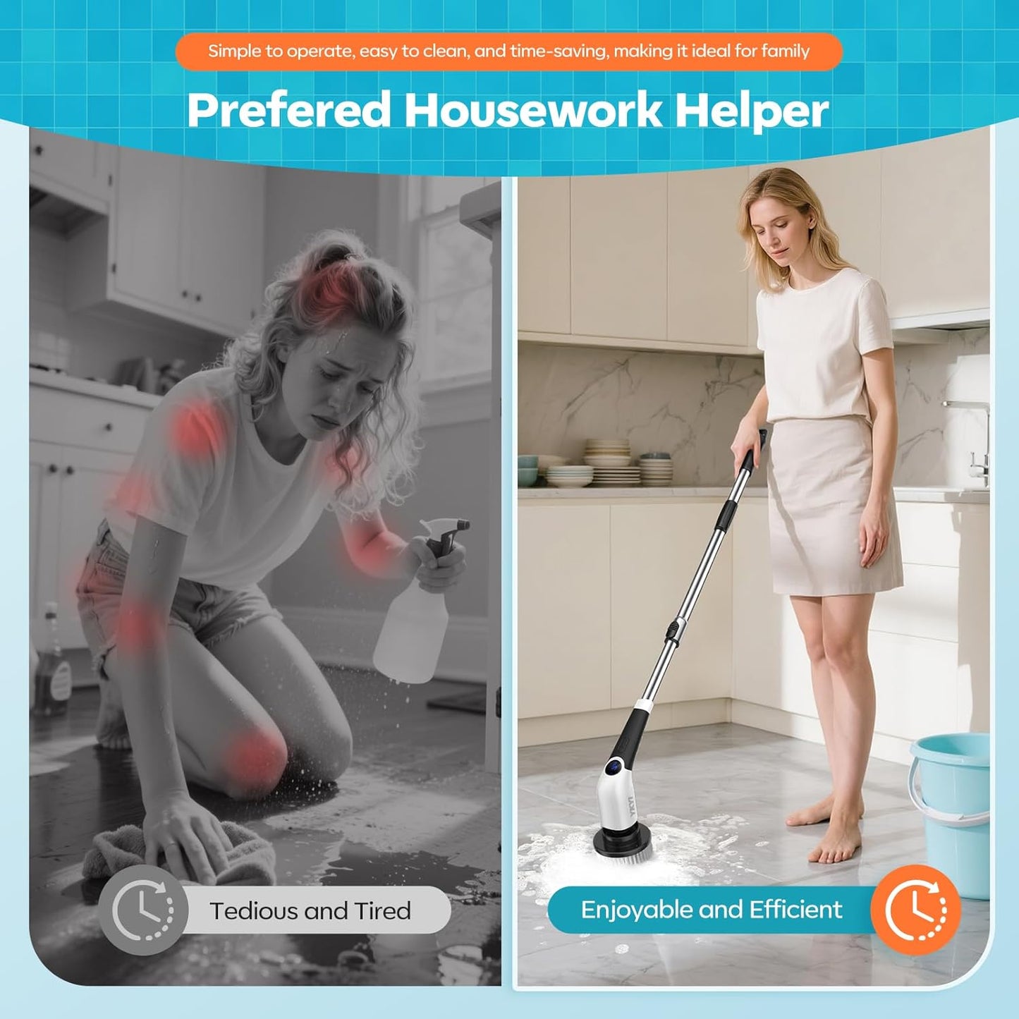 YKYI Electric Spin Scrubber,Cordless Cleaning Brush,Shower Cleaning Brush with 8 Replaceable Brush Heads, Power Scrubber 3 Adjustable Speeds,Adjustable & Detachable Long Handle,Voice Broadcast