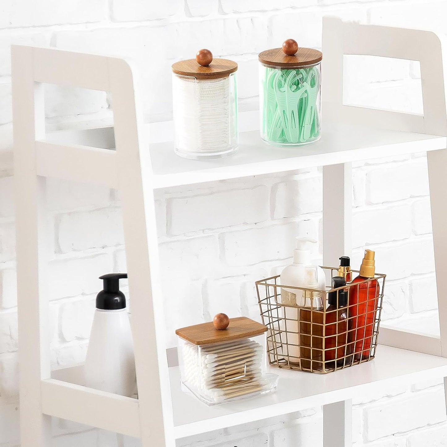 Tbestmax Bathroom Organizer Accessories Set-10 oz,7 oz Qtips Holder Storage with Bamboo Lids, Cotton Ball/Swabs Dispenser, Apothecary Jar 3 Pcs