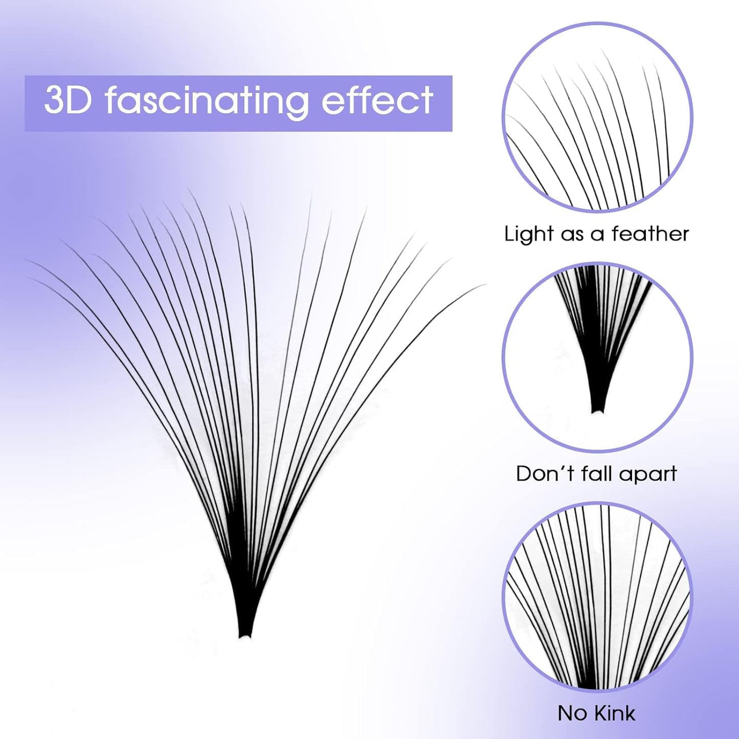 Easy Fan Volume for Lash Artists: Wendy, Handmade Fans for Eyelash Extensions, Self Fanning, Blooming, C-KH, Black, D-0.05-11