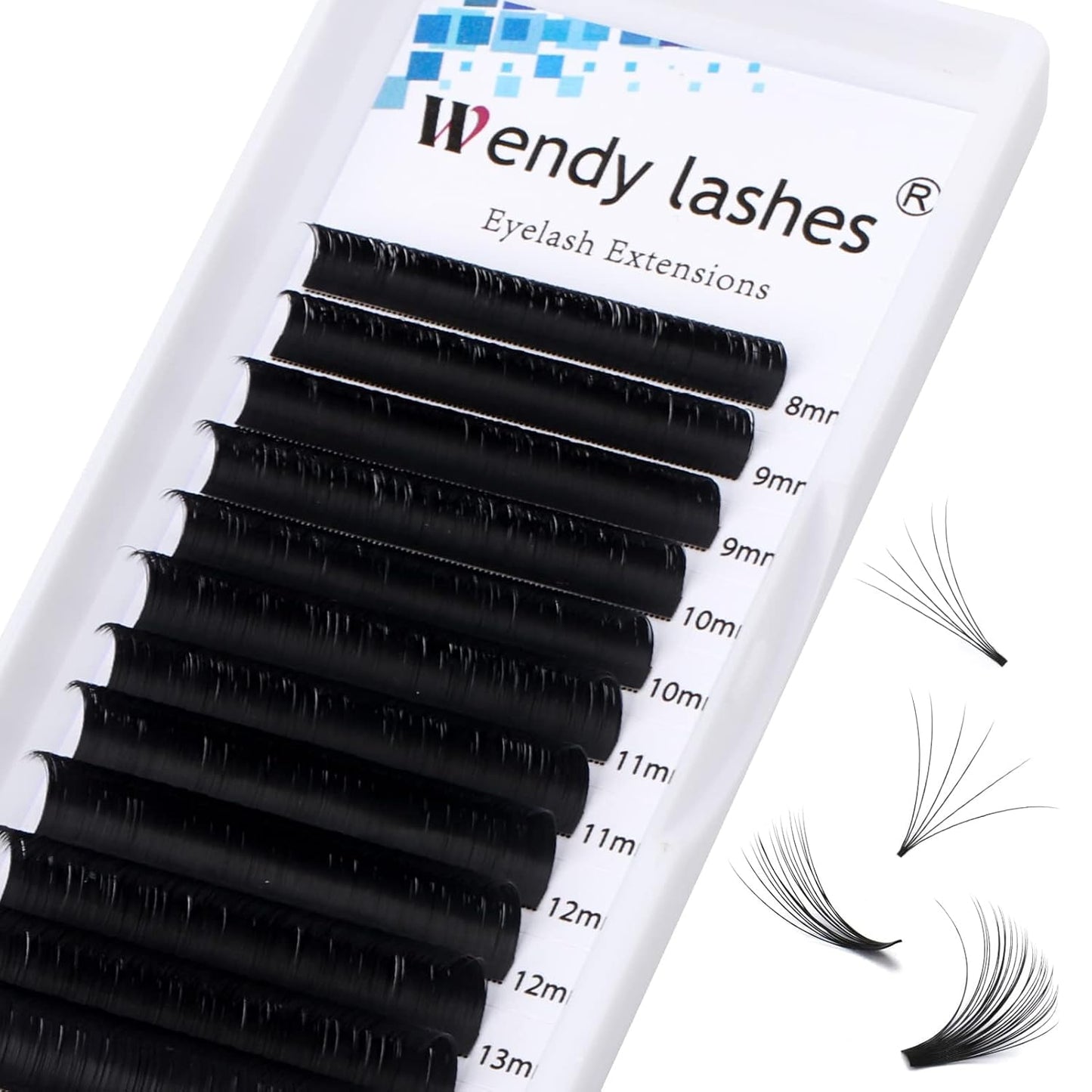 Easy Fan Volume for Lash Artists: Wendy, Handmade Fans for Eyelash Extensions, Self Fanning, Blooming, B-KH, Black, C-0.1-8-14