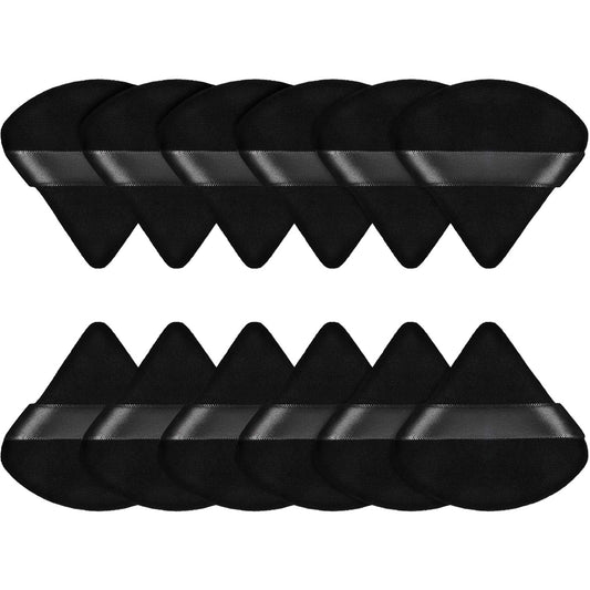 Maitys 12 Pieces Powder Puff Triangle Face Makeup Cosmetic for Loose Powder Soft Body Washable Reusable Foundation Sponge Mineral Wet Dry Makeup Tool for Women(Small,Black)