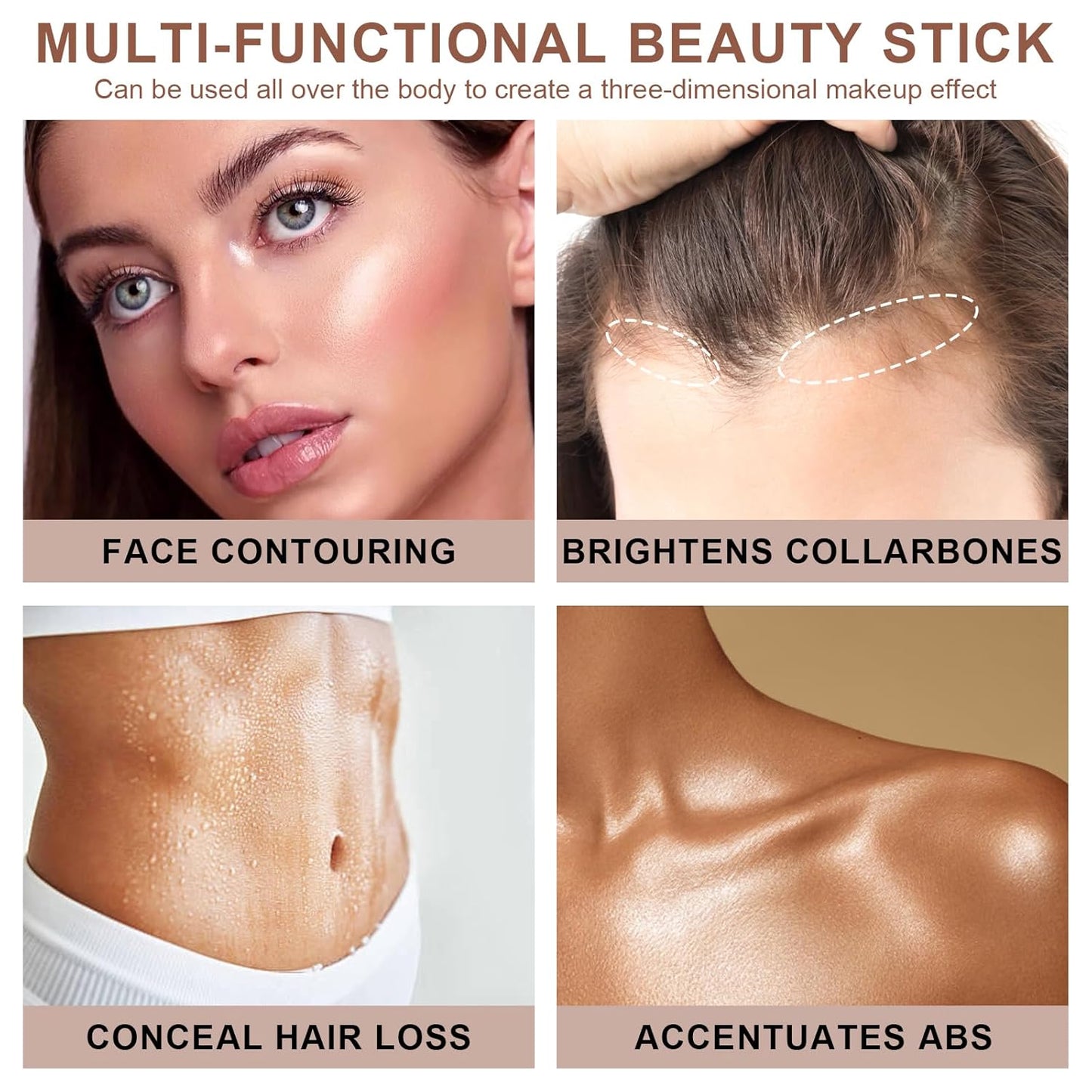 3 Colors Cream Contour Stick, Shades with Highlighter Stick,Blush Stick and Bronzer Contour Stick for Sculpt the Cheeks,Long Lasting,Waterproof,Matte & Dewy Finish for Women (LIGHT MEDIUM(2+5+6))