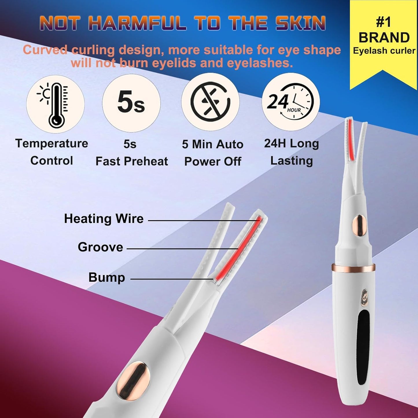 Heated Eyelash Curlers - 2 in 1 Clip- Type Electric lash Curler Best Seller 5S Heating Eyelash Curler LED Display 3 Temp Settings for Makeup Tools USB Rechargeable Natural Curling-White