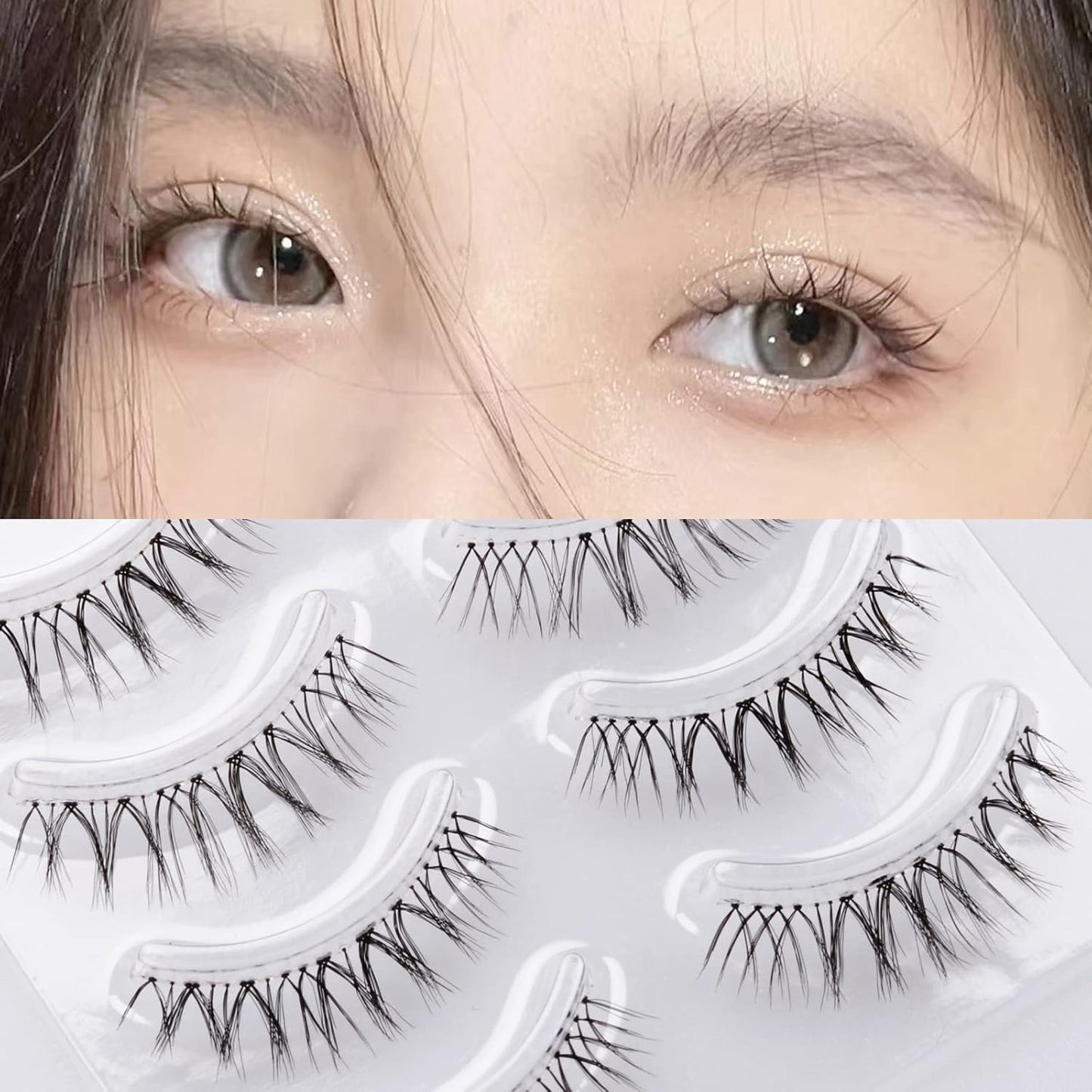 Miz Barn Daily Natural Look False Eyelashes, 4 Pairs Soft Lightweight Comfortable Short Lashes Clear Band Handmade False Eyelashes (W-7)