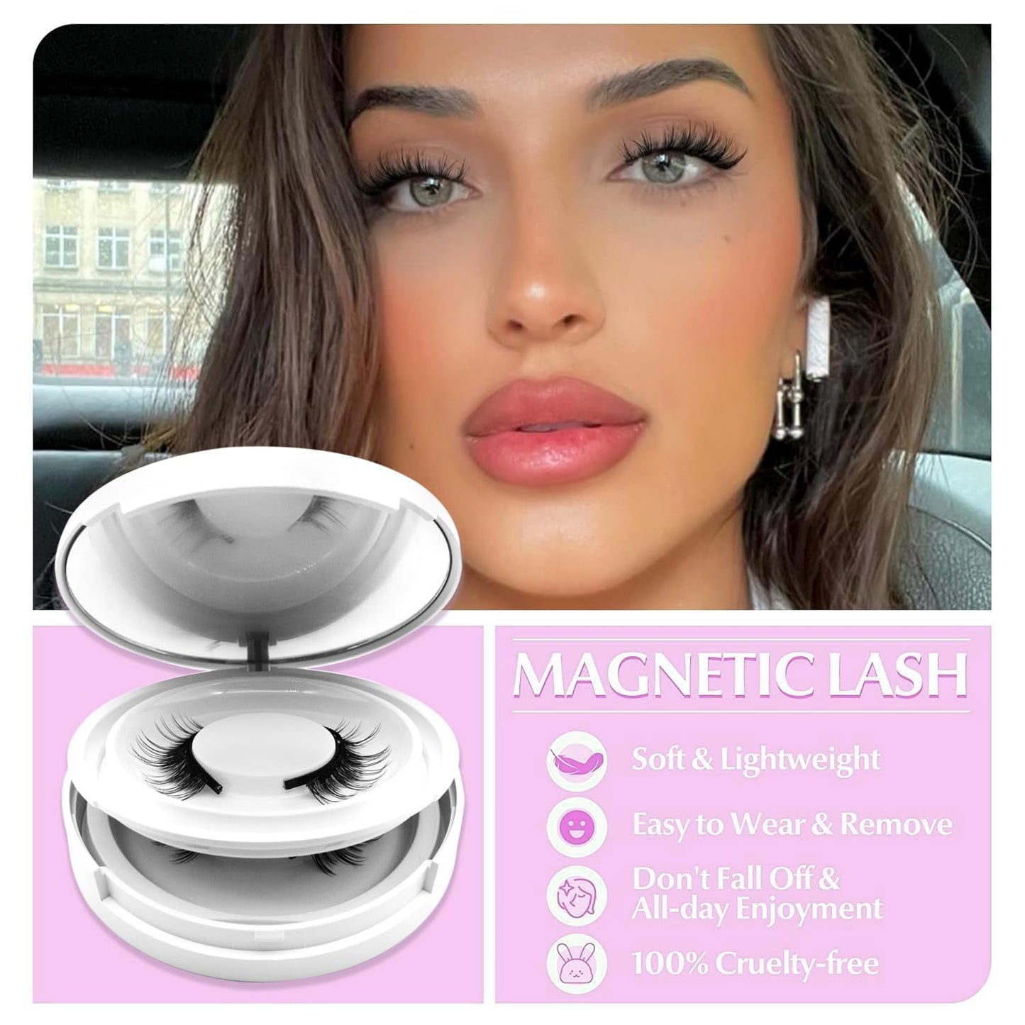 Ginani Magnetic Lashes,Magnetic Eyelashes with Applicator,2025 New Reusable Magnetic Lashes Natural Look No Glue or Liner Needed(Camellia+Iris)