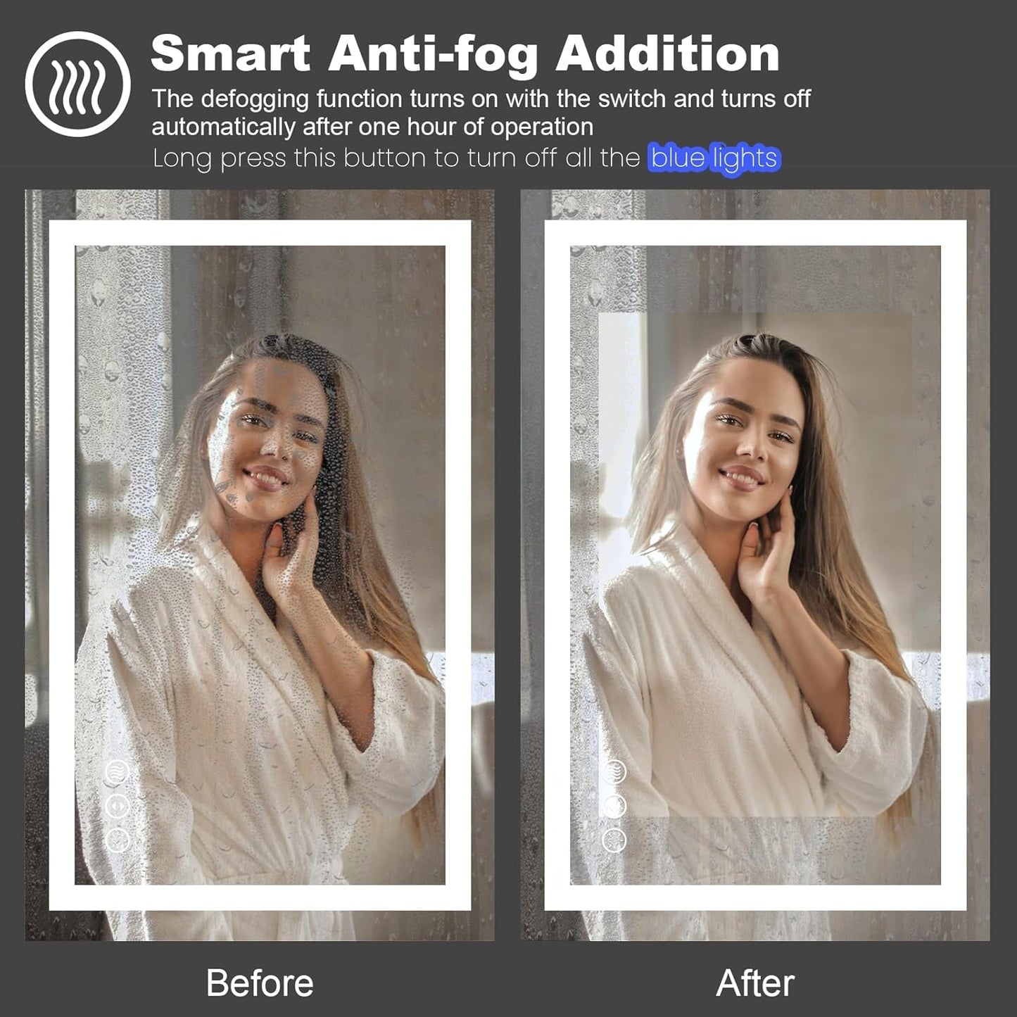 Amorho LED Mirror for Bathroom 28"x 32" with Front Light and Backlit, Stepless Dimmable, Shatter-Proof, Memory, 3 Colors, Wall Mount (Horizontal/Vertical)