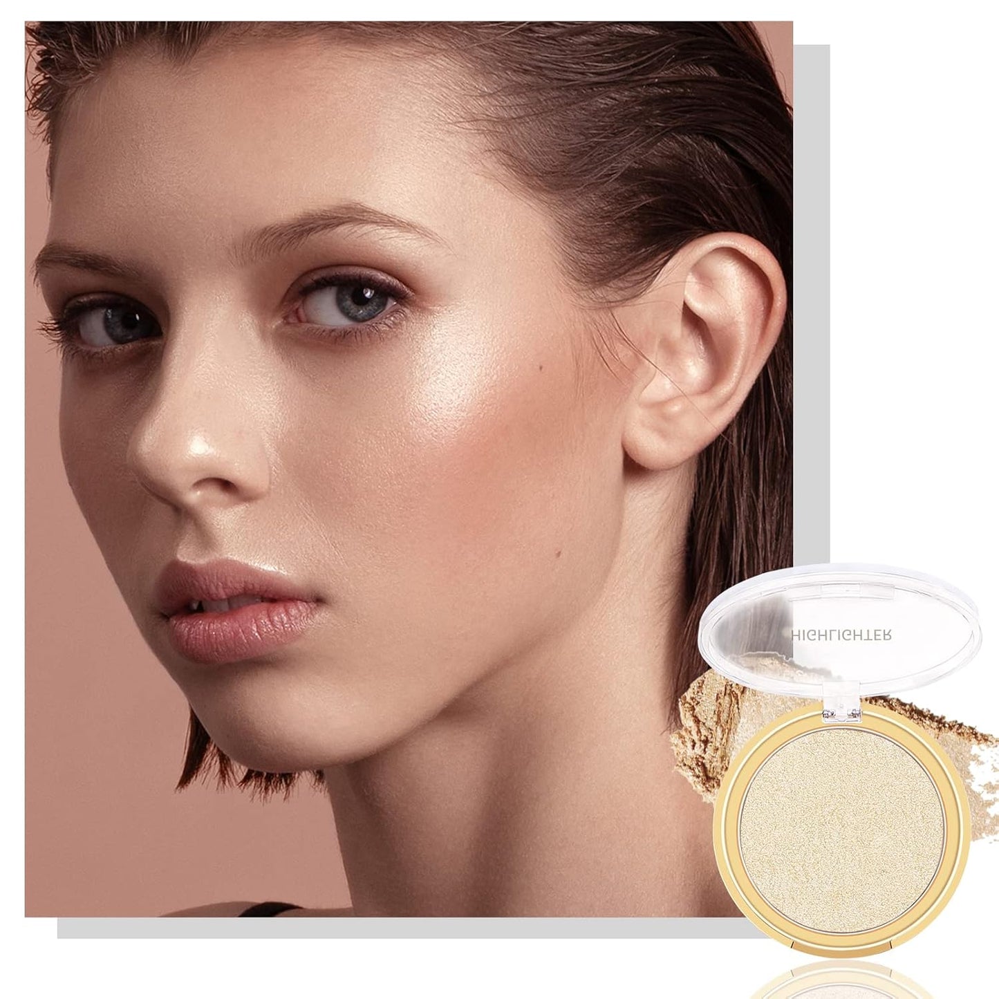 Boobeen Highlighter Powder Palette - Glow Shimmer Illuminator for Face Highlighter Makeup, Long Lasting Brighten Skin