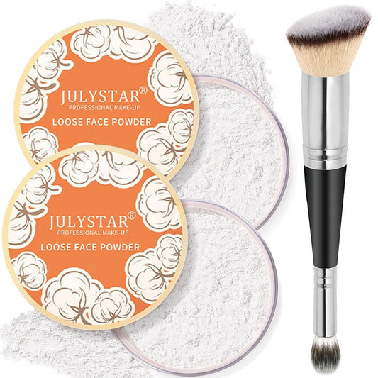 2PCS Loose Face Powder, Oil Control Minimizes Pores and Fine Lines, Baking Setting Powder Makeup, Soft Focus Effect Make Up Matte Ultra Flawless Finish,8g (01# Translucent)