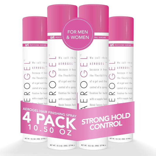 TRI Design Aerogel Hairspray - Strong Hold Hair Finishing Spray for Volumizing & Control, Flexible Styling for All Hair Types, Non-Sticky and Scented - For Women and Men - Pack of 4 (10.5 Oz)