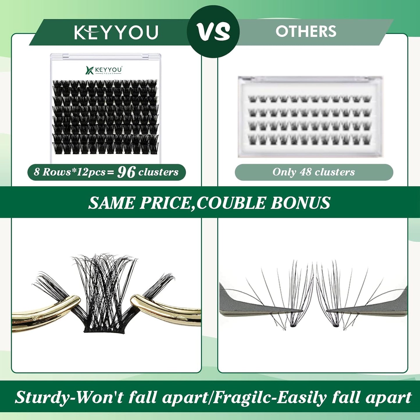 Lash Clusters 96pcs Individual Lashes Y02 D Curl 10-18MIX Cluster Lashes KEYYOU Volume Wispy Lash Extension Soft&Comfortable Easy DIY at Home(Y02,D-10-18MIX)