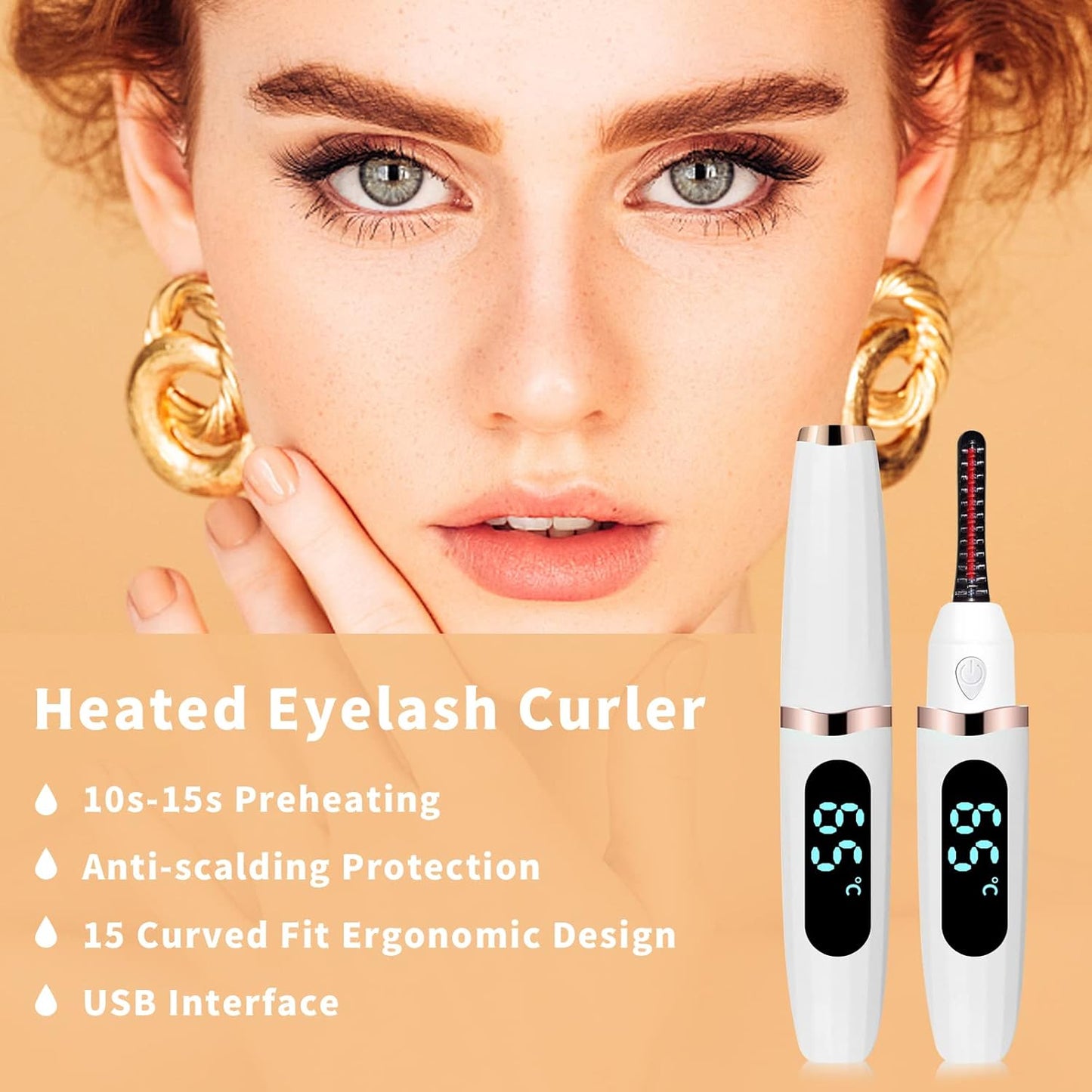 Heated Eyelash Curler, Heated Lash Curler with Led Display Electric Eye lash Curler 3 Temp Settings for Makeup Tools for Achieving A Natural Curl and Long Lasting Eyelashes, Designed for Women, White