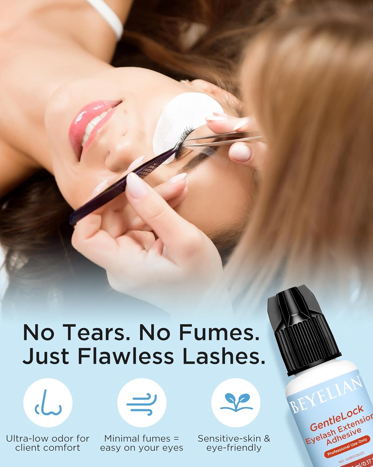 BEYELIAN Sensitive Eyelash Extension Glue, 1 Sec Dry Lash Extension Glue No Irritation Waterproof Long Lasting Strong Hold Adhesive Professional Use Only 0.17fl.oz/5ml (B02)