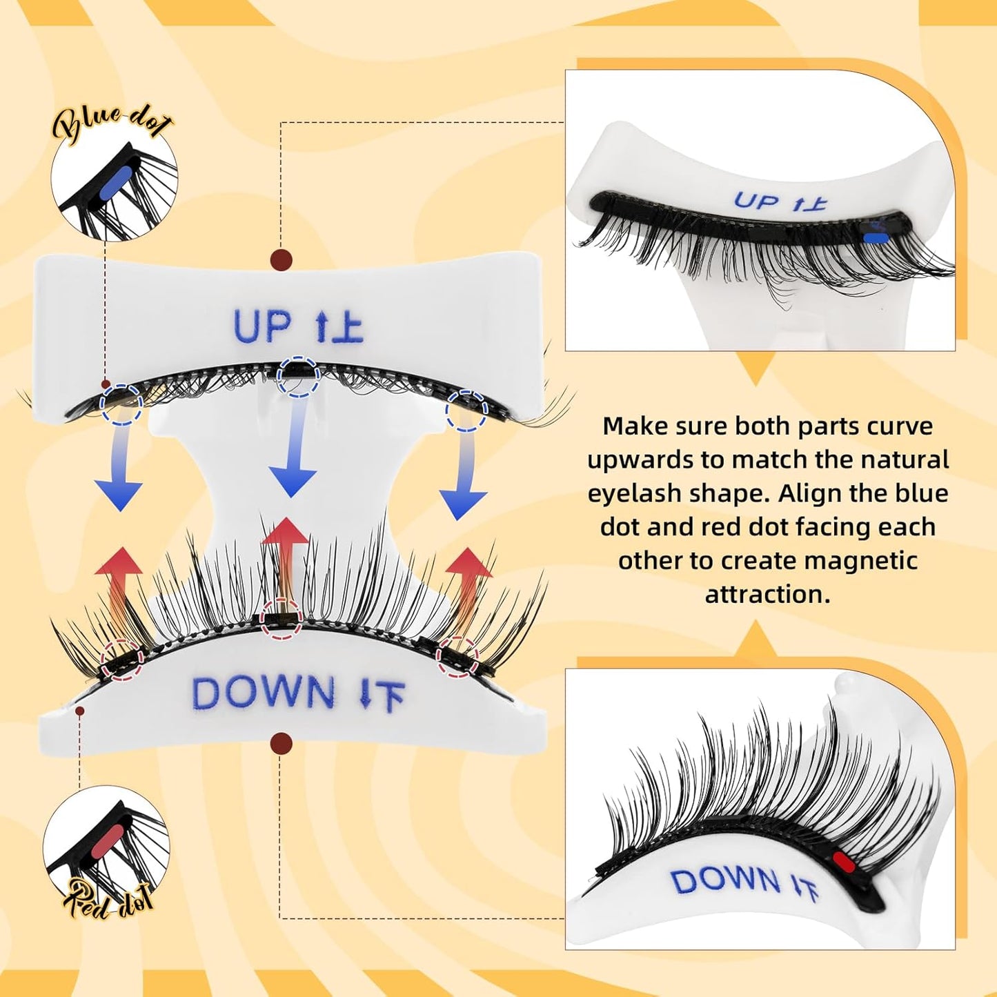 QUEWEL 2 Pairs Magnetic Eyelashes, Reusable No Glue Needed Magnetic Eyelashes Kit with Applicator Lash Clusters Kit without Eyeliner Easy to Wear and Remove (G-YC-C+F01)