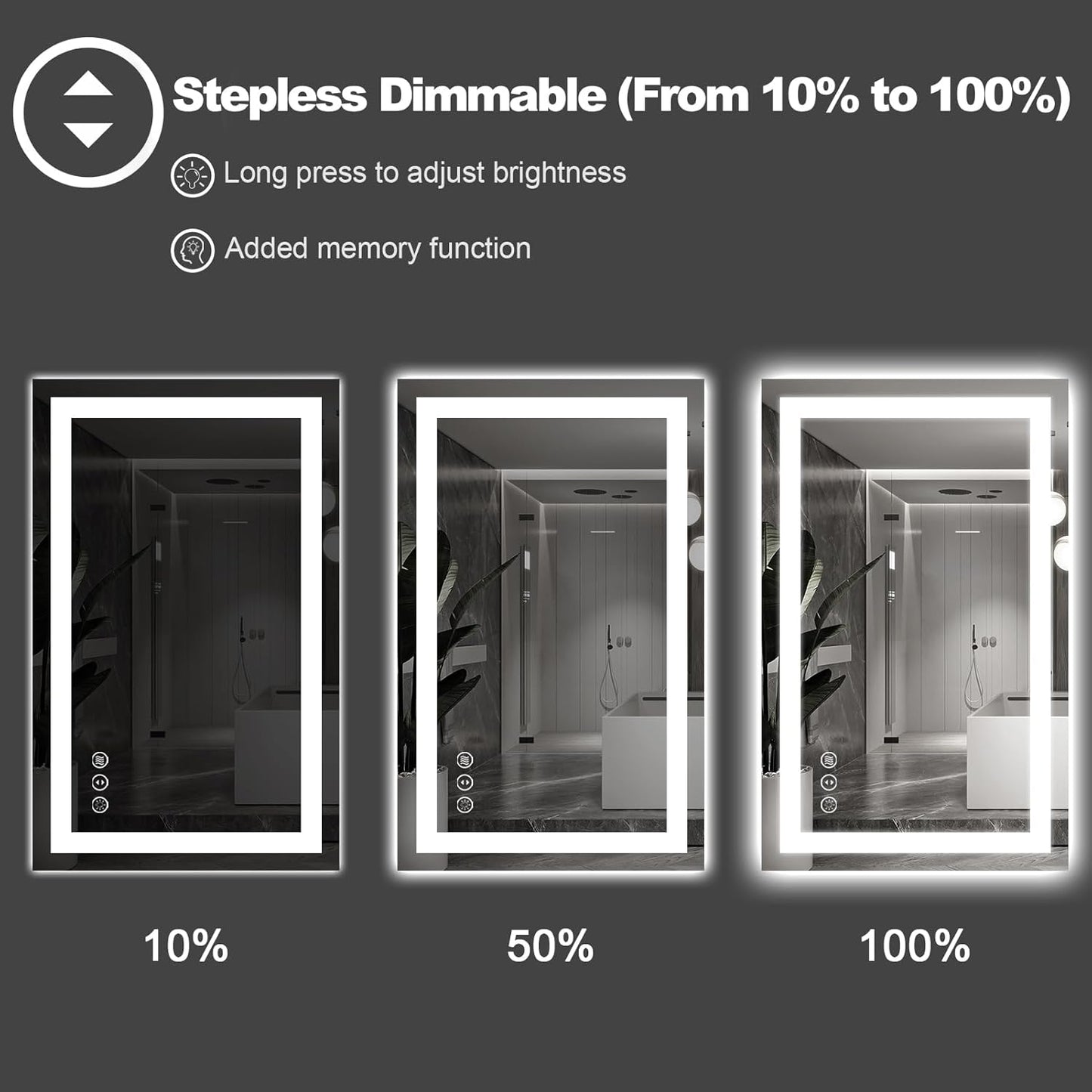 Amorho LED Bathroom Mirror 110" X40" with Front and Backlit, Stepless Dimmable Wall Mirrors with Anti-Fog, Shatter-Proof, Memory, 3 Colors, Double LED Vanity Mirror Large