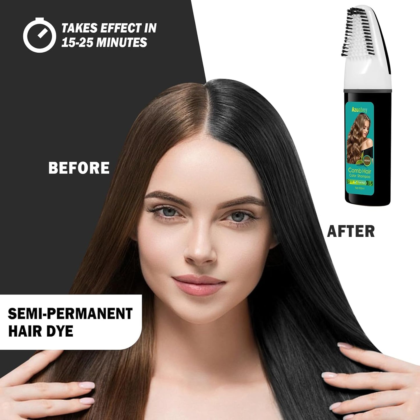 Easy Black Hair Dye,Natural Hair Dye Shampoo for Women,Semi Permanent Hair Color Cover Gray White Hair,Champu Para Canas Hair Dye 4 in 1 With Comb Herbal Plant Hair Color Shampoo(Black)