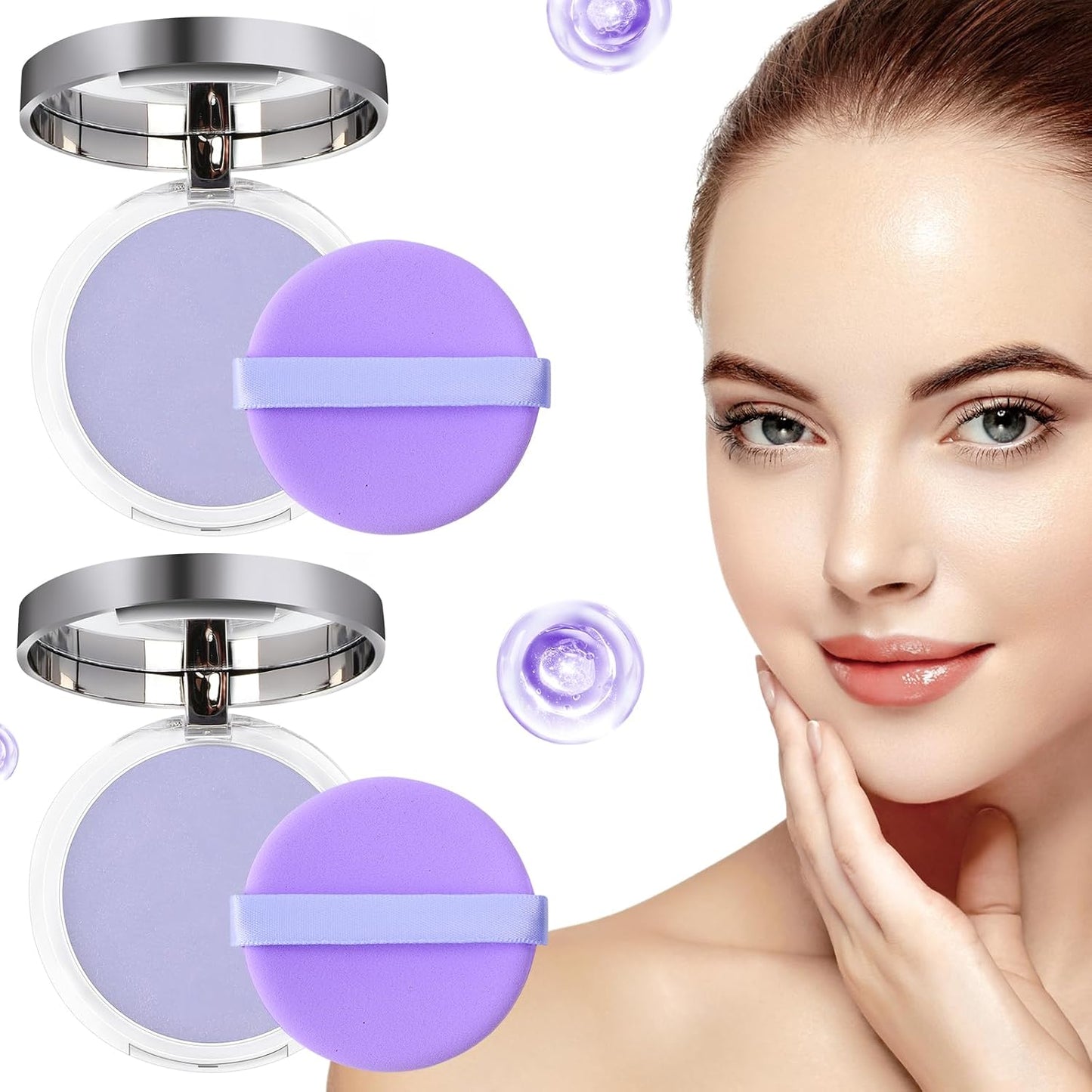 Chillab Lavender Matte Powder,Lavender Jelly Pressed Powder Matte Powder Oil Control,Chillab Polvo Compacto with Mini Powder Puff for Silky Blurring Oil Control Long-Lasting Makeup(2PCS) (2PCS)