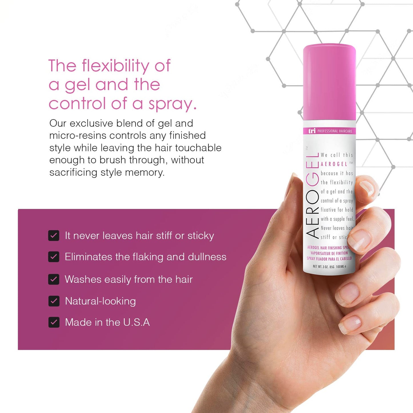 TRIDESIGN Aerogel Hairspray - Strong Hold Hair Finishing Spray for Volumizing & Control, Flexible Styling for All Hair Types, Non-Sticky and Scented - For Women and Men - Travel Size Pack of 2 (3 Oz)