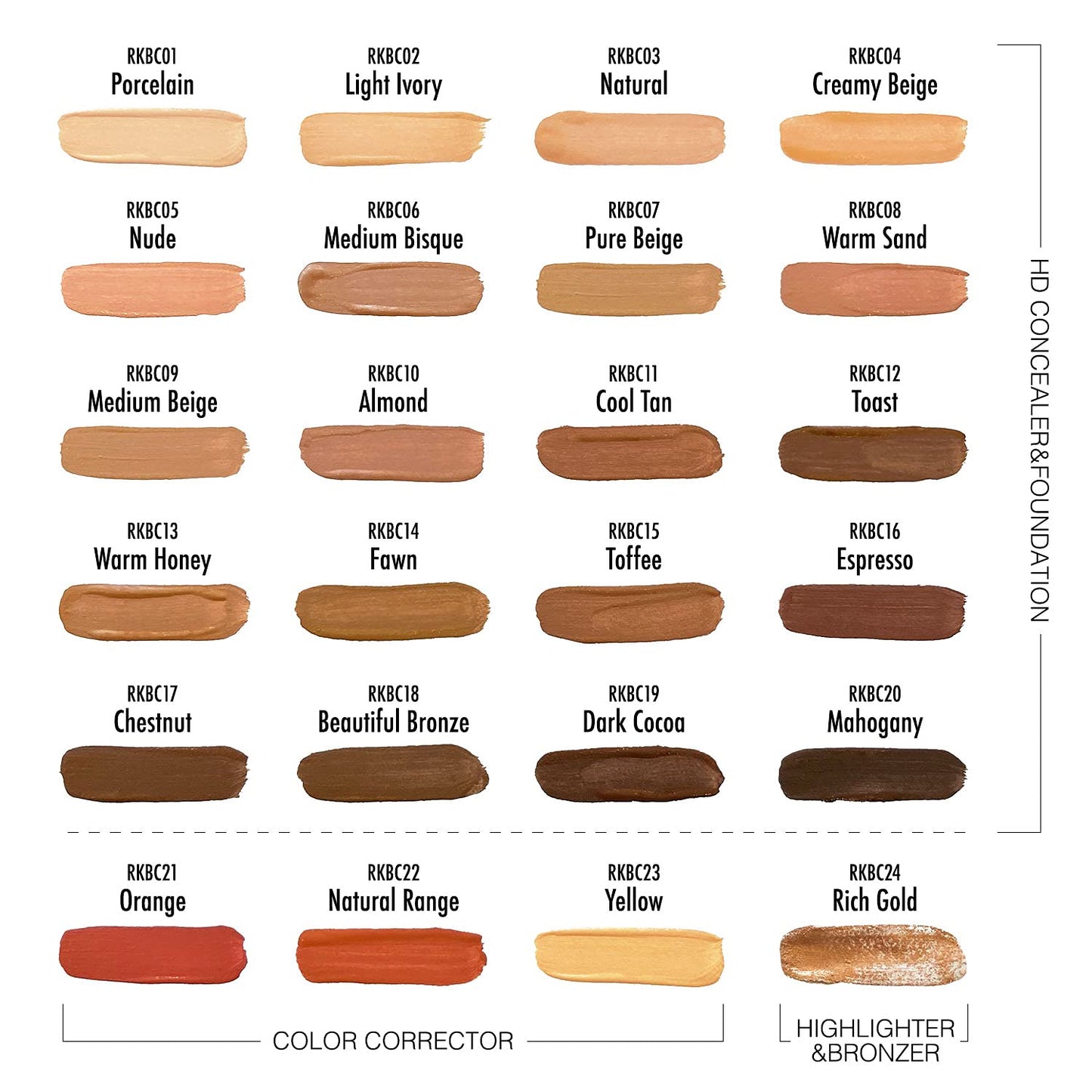 Ruby Kisses HD Brush Concealer & Foundation, Full Coverage, Color Correcting, Highlight, Contour 3 Pack (Rich Gold Bronzer)