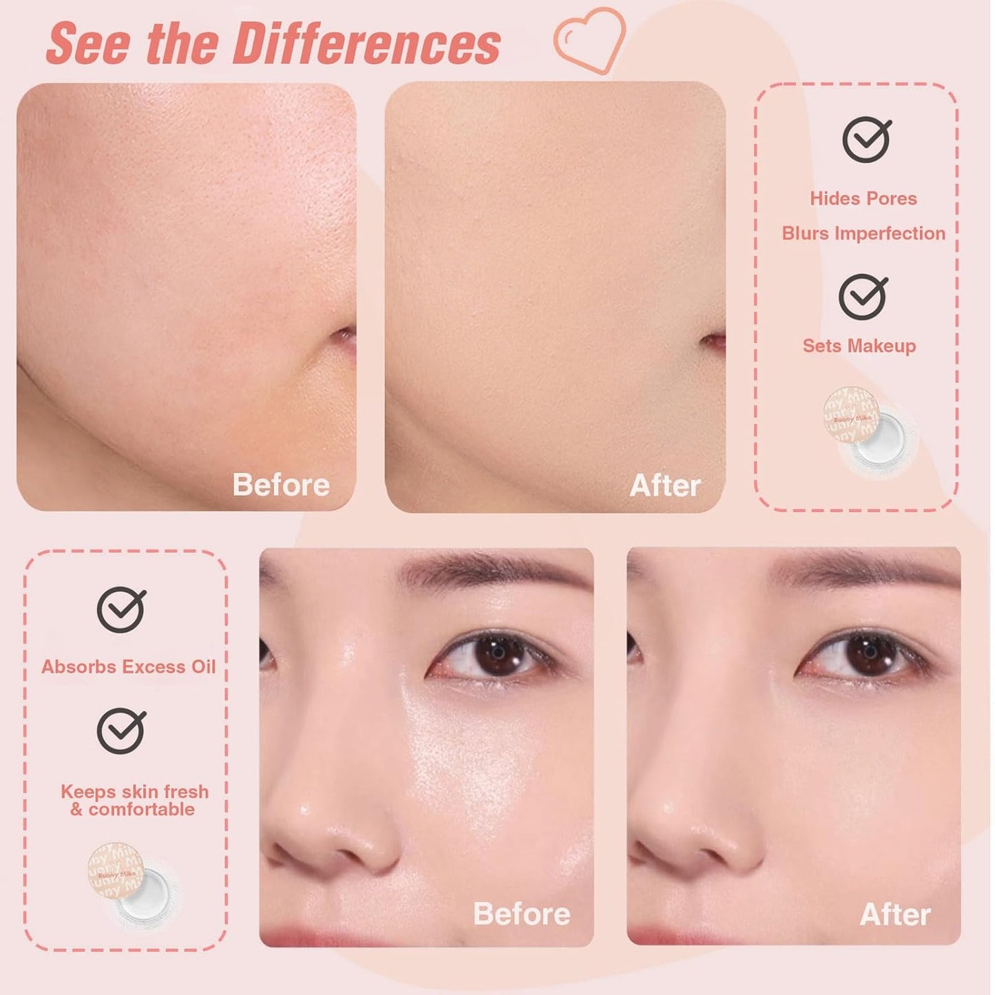 Loose Setting Powder Translucent Oil Absorbing Mattifying Blurring Pores 0.35 Oz, 01 Clear White