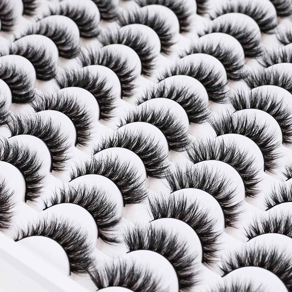 False Eyelashes 48 Pairs Faux Mink Lashes 14mm Wispy Lashes 3D Fluffy Cat Eye Lashes Pack Bulk Wholesale Strip Lashes(style 48-034)