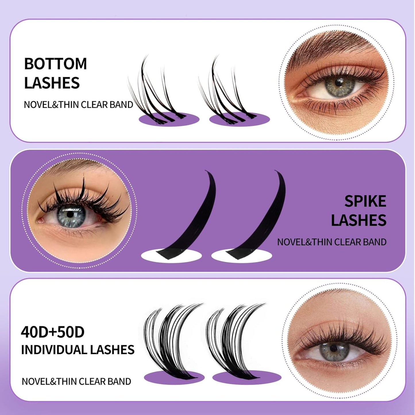 Lash Clusters DIY 12-18mm Mega Thick Lash Extension Individual Spike Mink Lash Clusters with Bottom Lashes Spiky Volume Eyelash Extension for Self Use(40+50D)