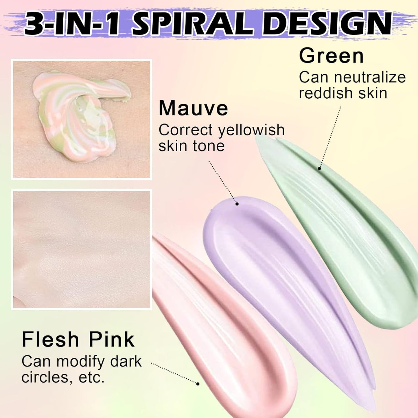 3 In 1 Color Corrector Makeup Primer Color Correcting Primer Cream Tinted Moisturizer Brightening Primer Facial Serum Isolation Cream Neutralizes Skin Tone for Face Before Makeup Base Cream