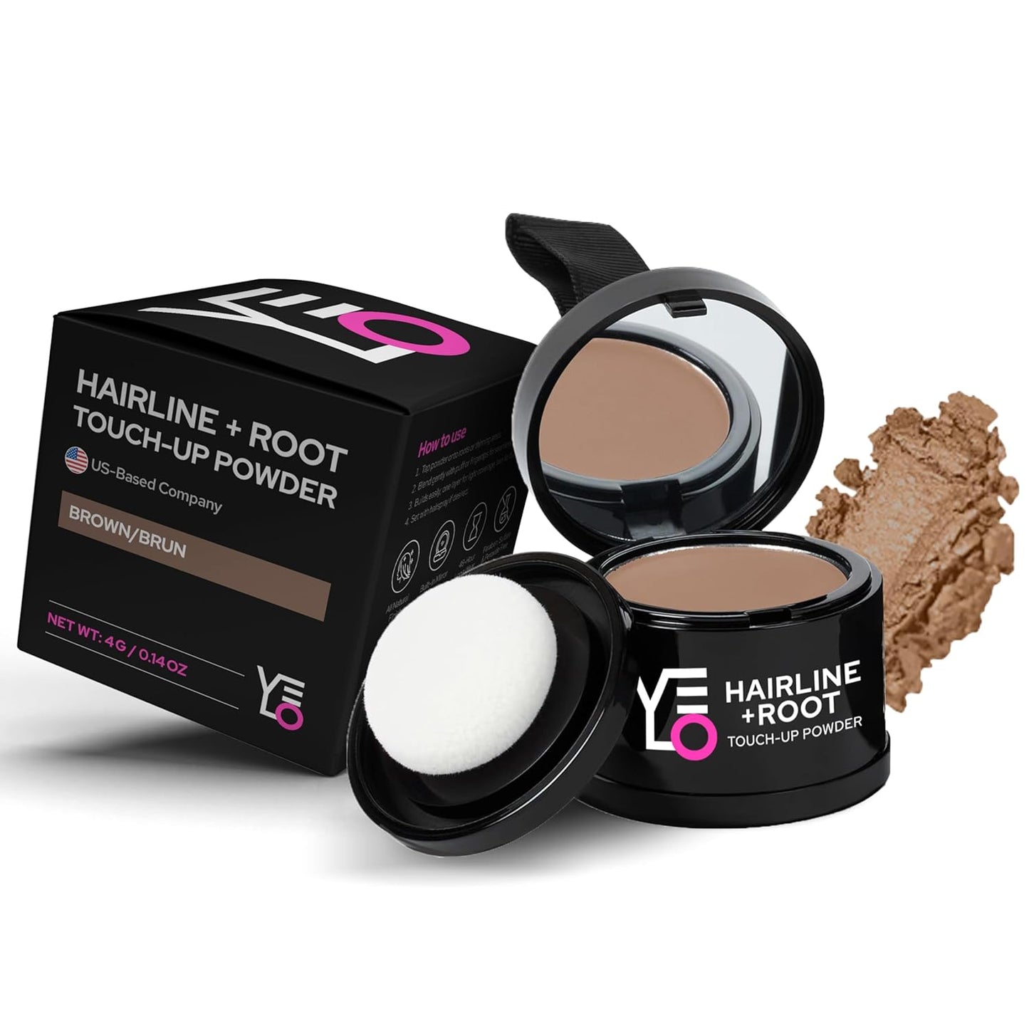 VELO Hairline Powder–BROWN Hair Root Touch Up Powder for Women & Men–Instantly Covers Gray Hair, Thinning Hair & Bald Spots–Sweatproof Root Cover Up–Puff & Mirror Compact, 13 Shades