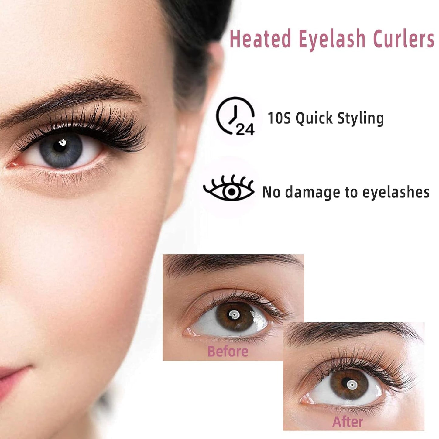 Pinkiou Heated Eyelash Curler for Women USB Rechargeable Lash Curler Long Lasting Ironing Electric Eyelash Curler with Silcone Pad Replacable Great Makeup Tools for Her